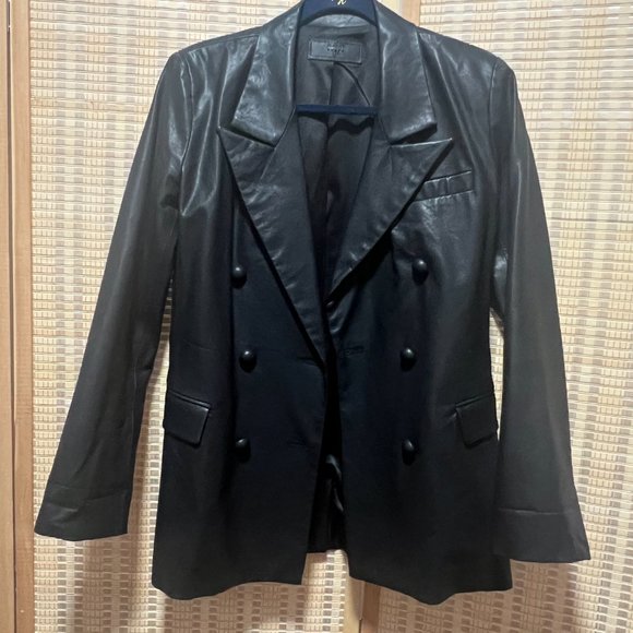 Blank NYC Faux Leather Long Double Breasted Blazer in Carbon, Size Small - Picture 4 of 6